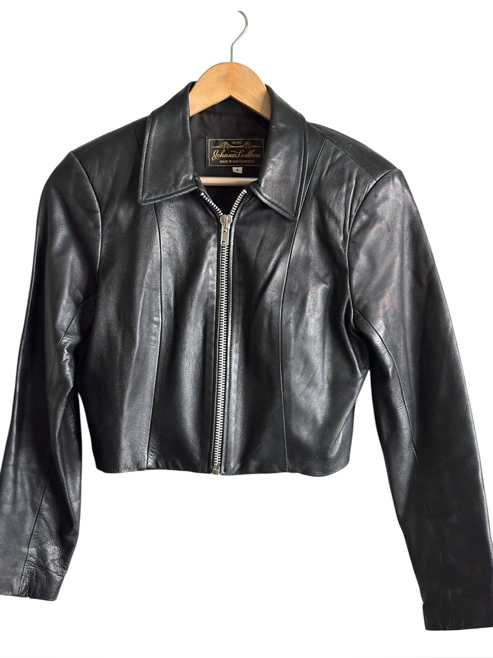 Johnson Leathers San Francisco Cropped Chic Black Leather Jacket Womens Size 4